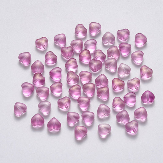 Cute Spray Painted Violet Colored Glass Heart Beads (6mm x 6mm x 4mm) B06