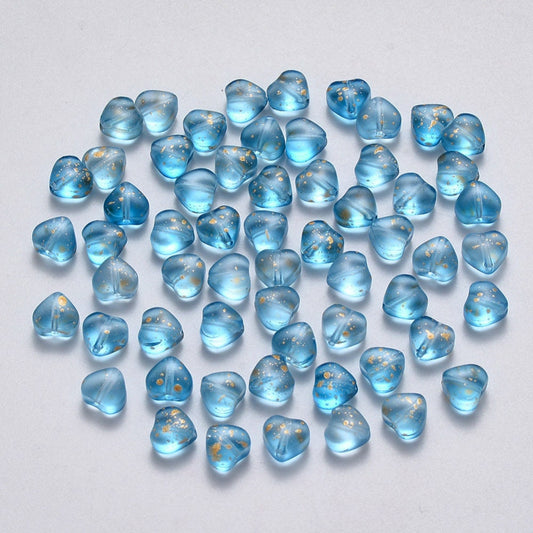 Cute Spray Painted Dodger Blue Colored Glass Heart Beads (6mm x 6mm x 4mm) E02-H