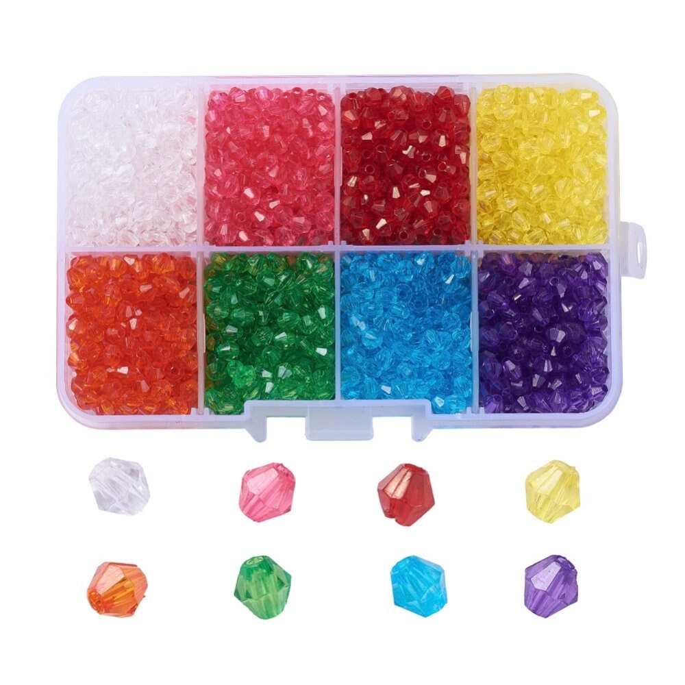 8 Mixed Color Bicone Faceted Bead (4mm x 4mm, 1.5mm hole) Set (2008 pcs per box)