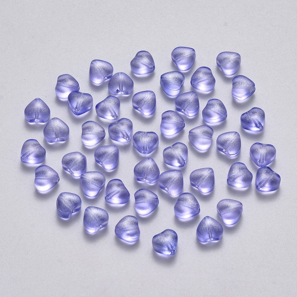 Cute Spray Painted Light Purple Colored Glass Heart Beads (6mm x 6mm x 4mm) B01