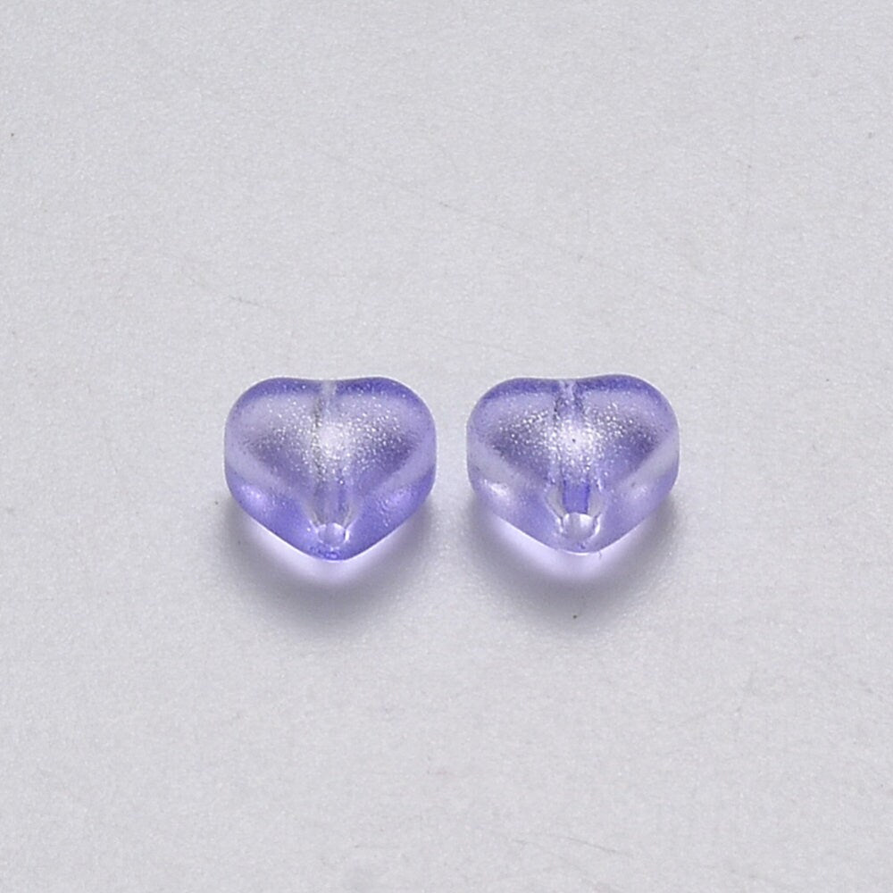 Cute Spray Painted Light Purple Colored Glass Heart Beads (6mm x 6mm x 4mm) B01