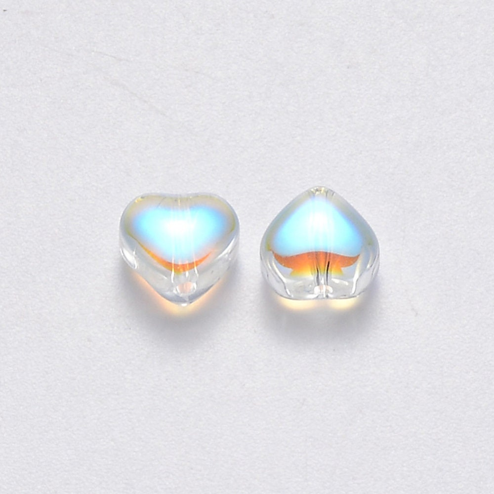 Cute Spray Painted Clear AB Colored Glass Heart Beads (6mm x 6mm x 4mm) D02-H