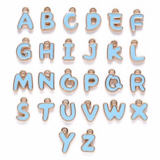 Blue Metal Letter Charms Individual or Set (11x6.5x2mm, Hole: 1.5mm) Enamel Charms Letter Pendant