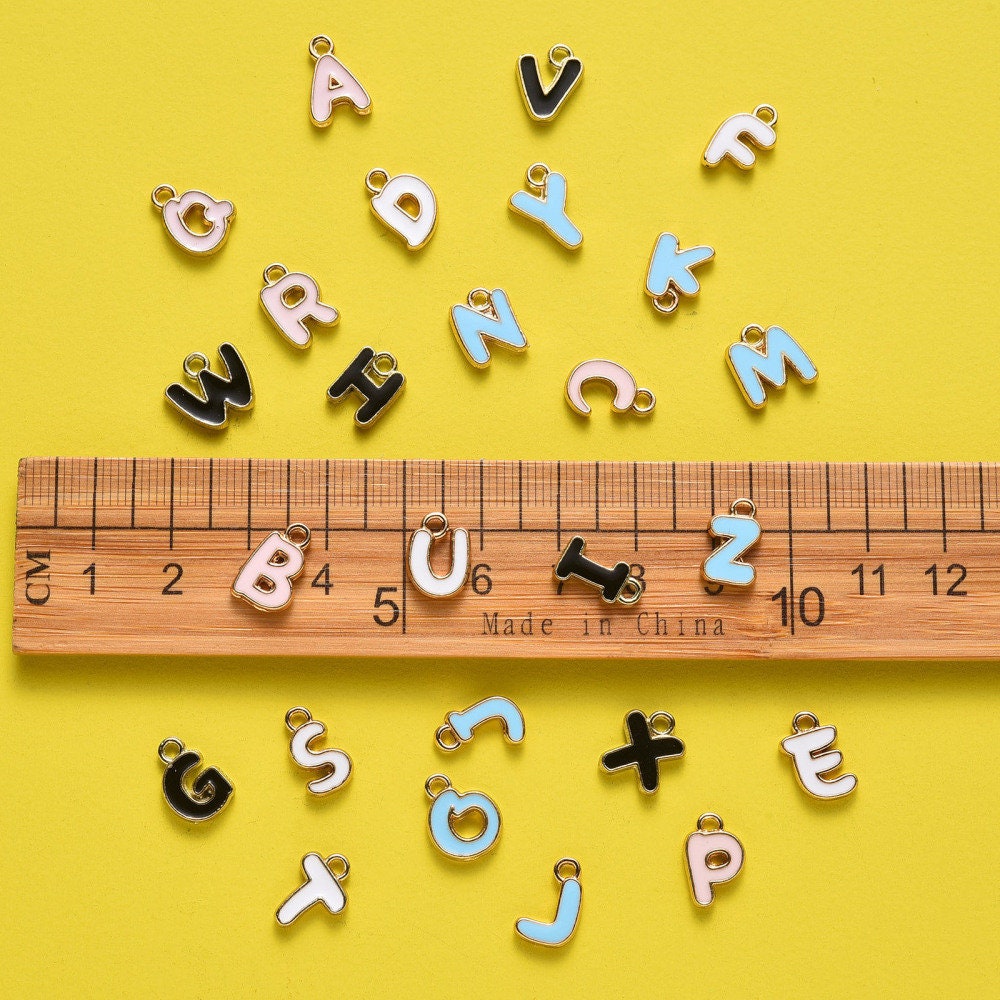 Blue Metal Letter Charms Individual or Set (11x6.5x2mm, Hole: 1.5mm) Enamel Charms Letter Pendant