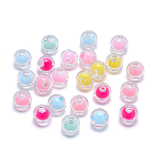 8MM/10MM Mixed Color Transparent Round Acrylic Bead (Hole: 2mm)