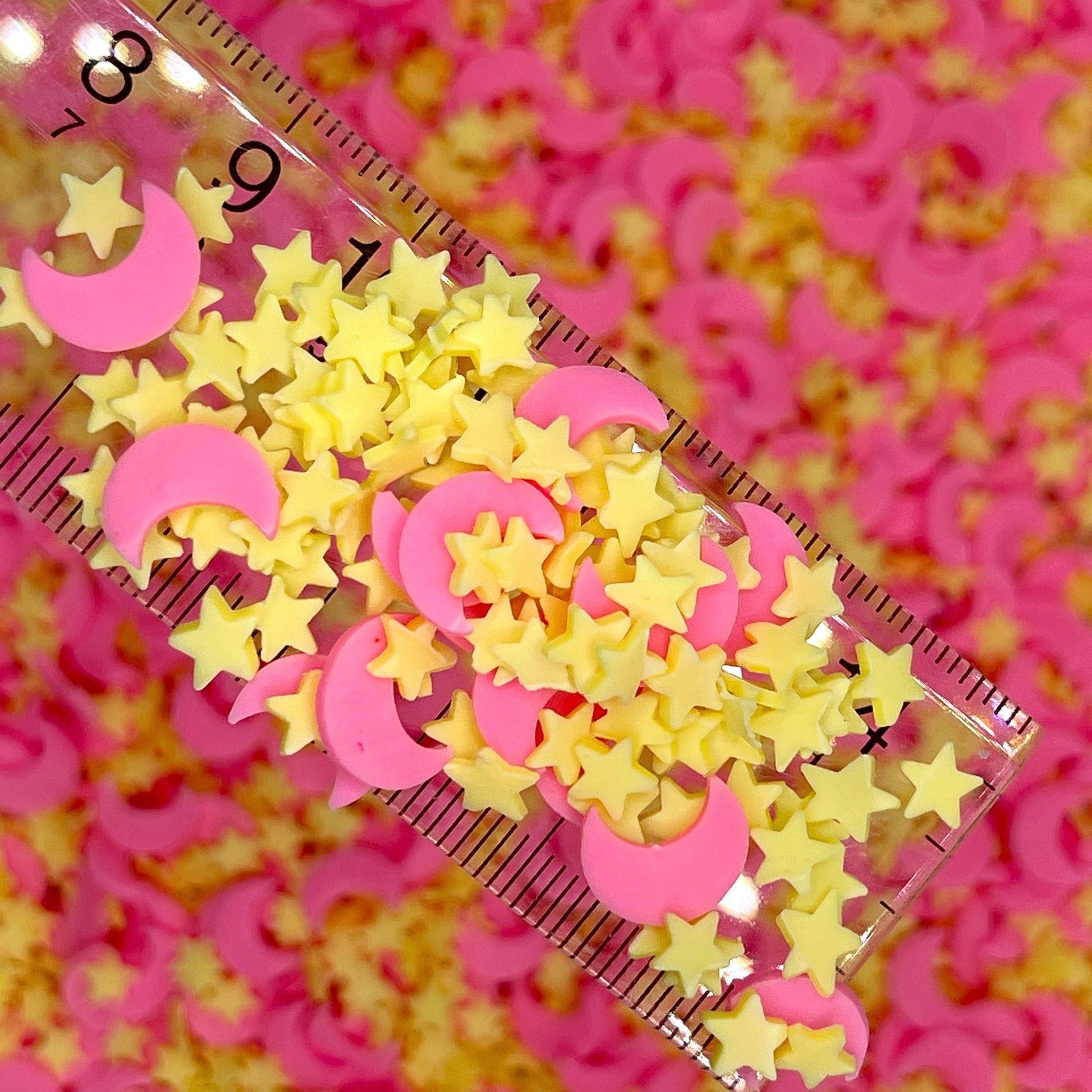 FAKE Pink Moon Yellow Star Polymer Clay Sprinkle Mix (NOT EDIBLE) D10-35