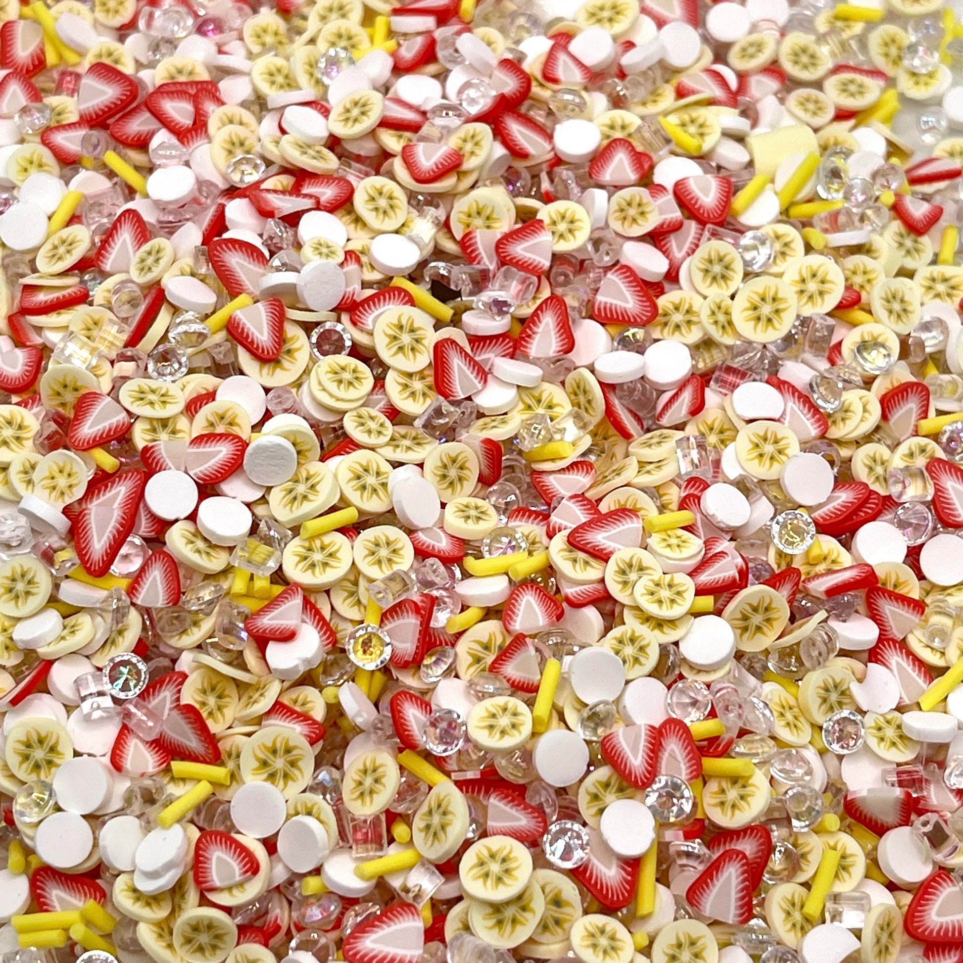 FAKE Strawberry Banana Rhinestone Polymer Clay Sprinkle Mix (NOT EDIBLE) D10-02