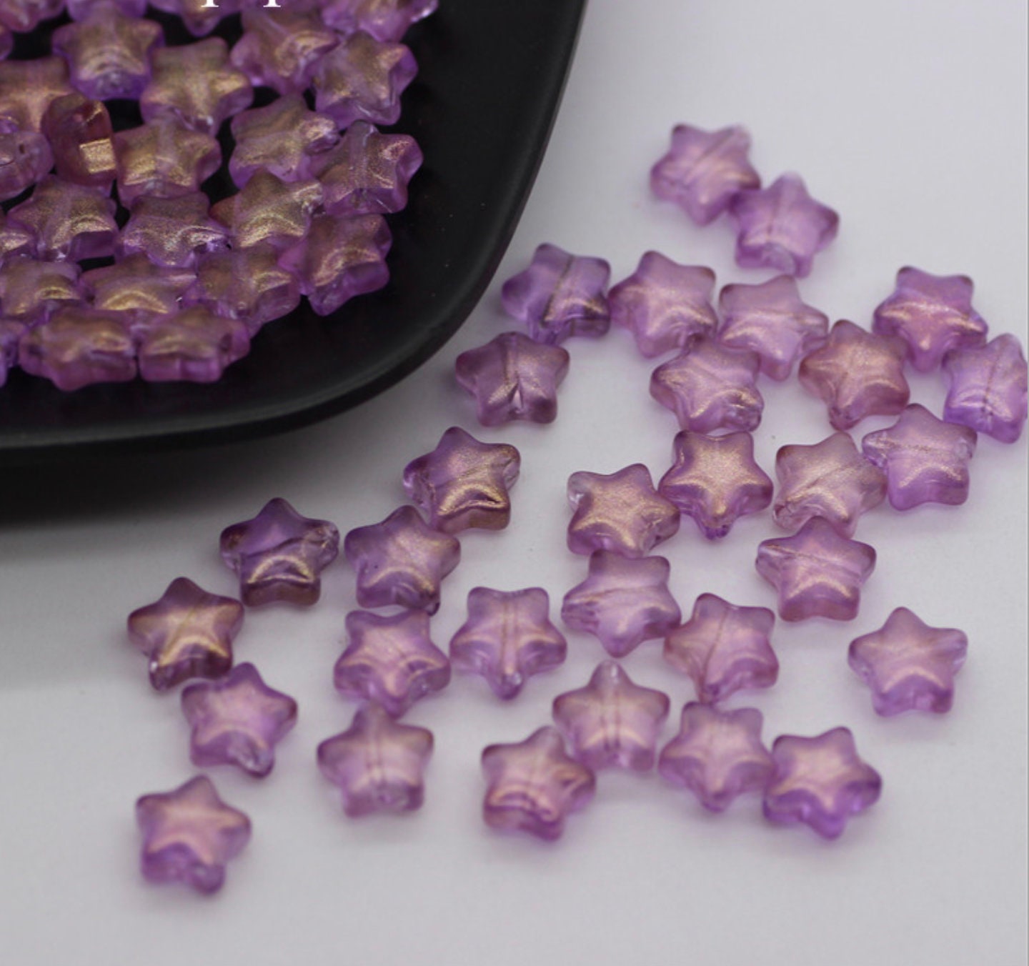 Gold Dusted Purple Spray Painted Glass Star Beads (8mm x 8.5mm x 4mm) AB9