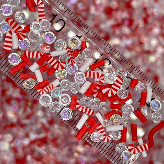 FAKE Christmas Candy Cane Mix with Pearls and Polymer Clay Sprinkle Mix (NOT EDIBLE) D7-02