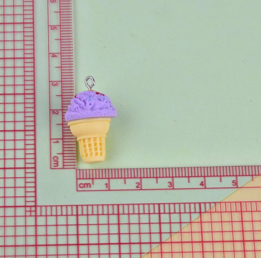 Cute Pink, Purple, Yellow, White Ice Cream Cone Charms (10mm x 28mm)