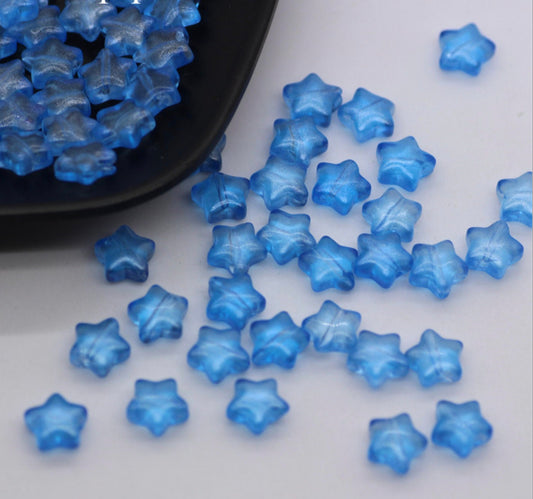 Bright Blue Spray Painted Glass Star Beads (8mm x 8.5mm x 4mm) AB8