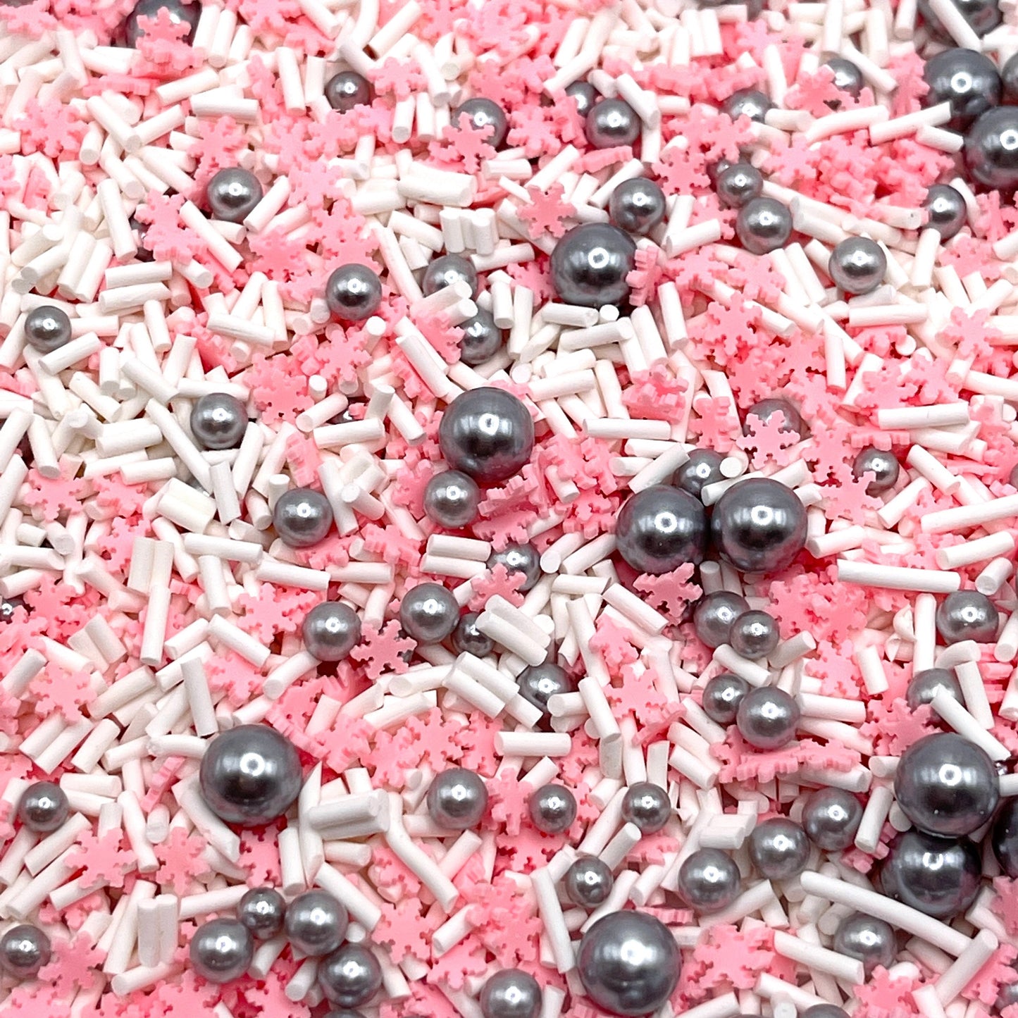 FAKE Pink Snowflake Silver Pearl Polymer Clay Sprinkle Mix (NOT EDIBLE) D8-25