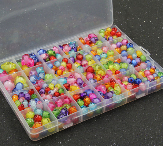 24 Mixed Shapes Mixed Color Transparent Bead Kit (Stars, Heart, Round, Flower)