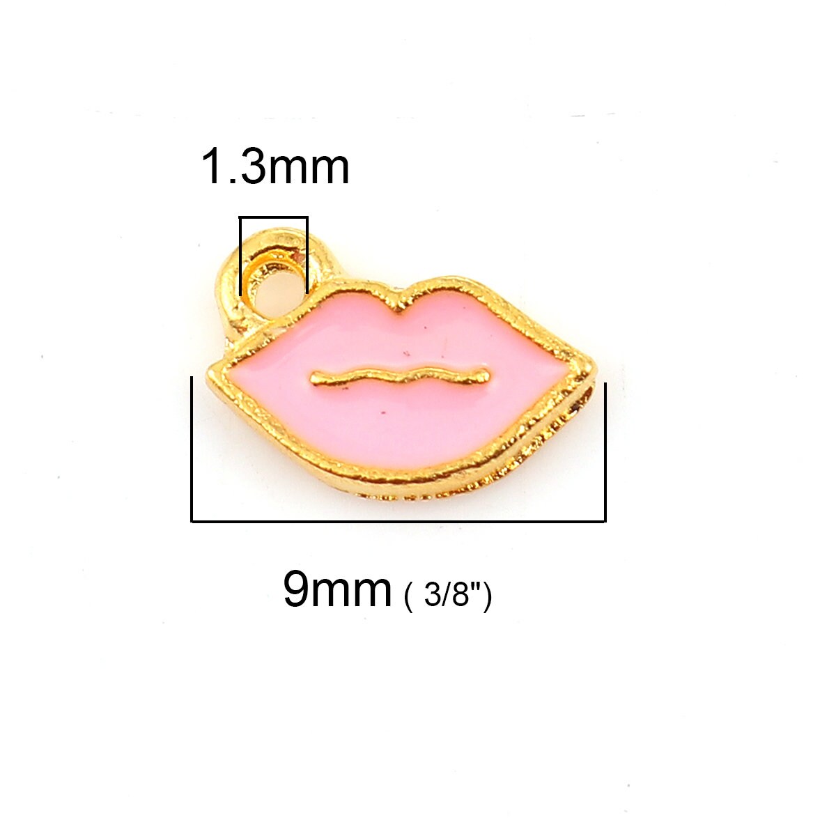 Light Pink, White Lip Enamel Charm (9mm x 6mm)