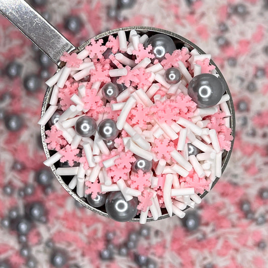 FAKE Pink Snowflake Silver Pearl Polymer Clay Sprinkle Mix (NOT EDIBLE) D8-25