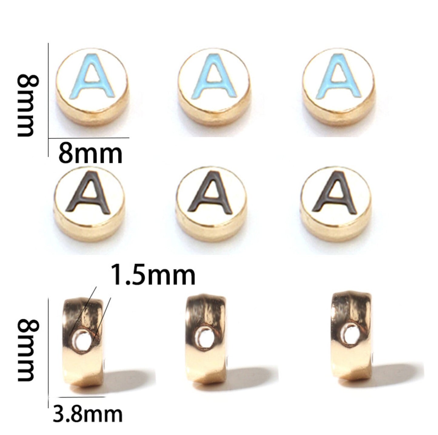 Light Blue Metal Round Letters Beads (8x3.5mm), Round Letter Charms Enamel Charms Letter Pendant