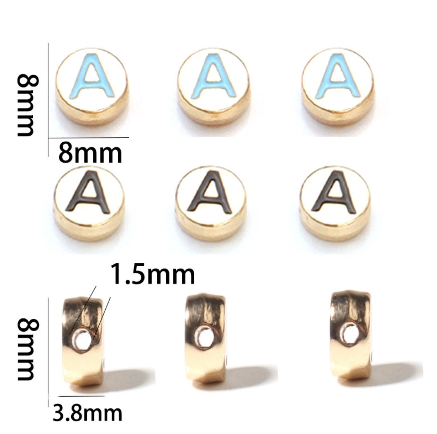 Light Blue Metal Round Letters Beads (8x3.5mm), Round Letter Charms Enamel Charms Letter Pendant