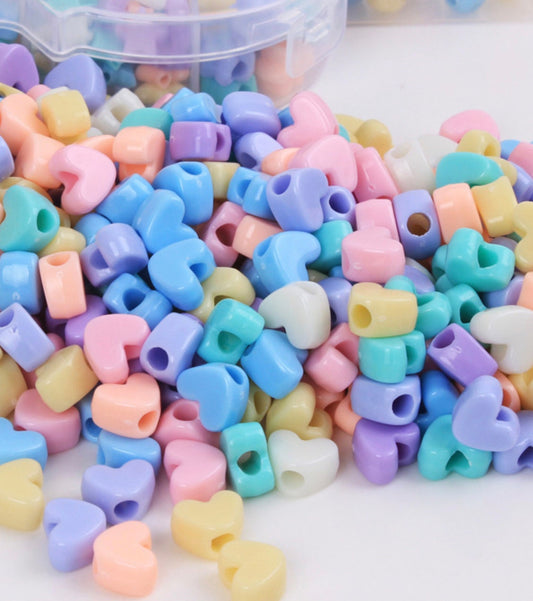 12MM Pastel Acrylic Heart Spacer Beads (12mm x 9mm x 7mm)