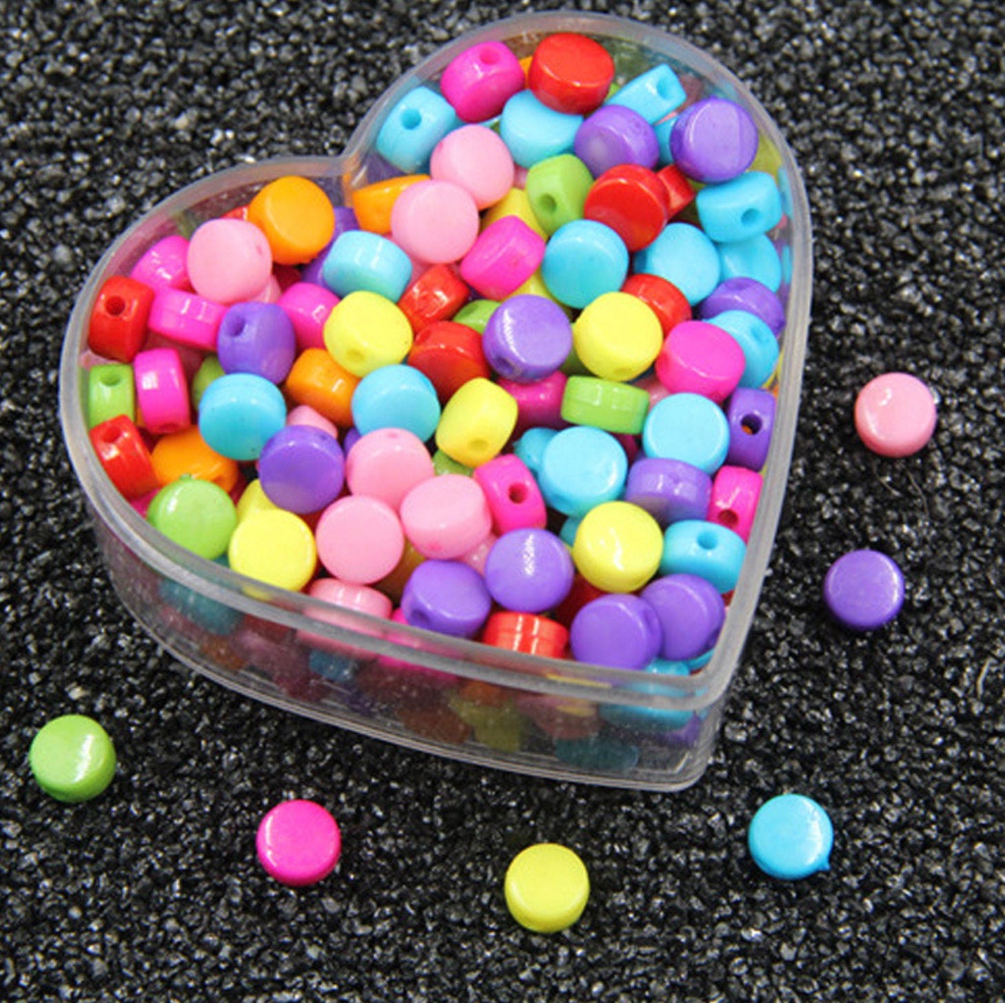 7MM Solid Neon-Colored Flat Round Spacer Beads