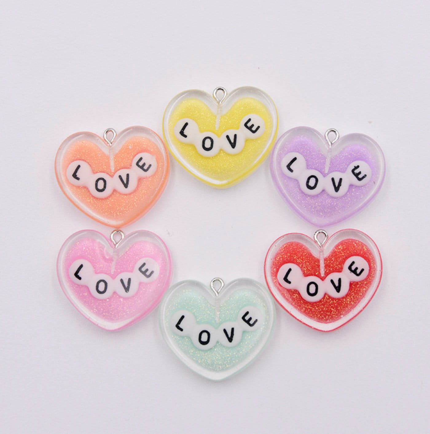 Love Colorful Valentine's Day Heart Charm with Eye Pin (27mm x 31mm x 6mm)