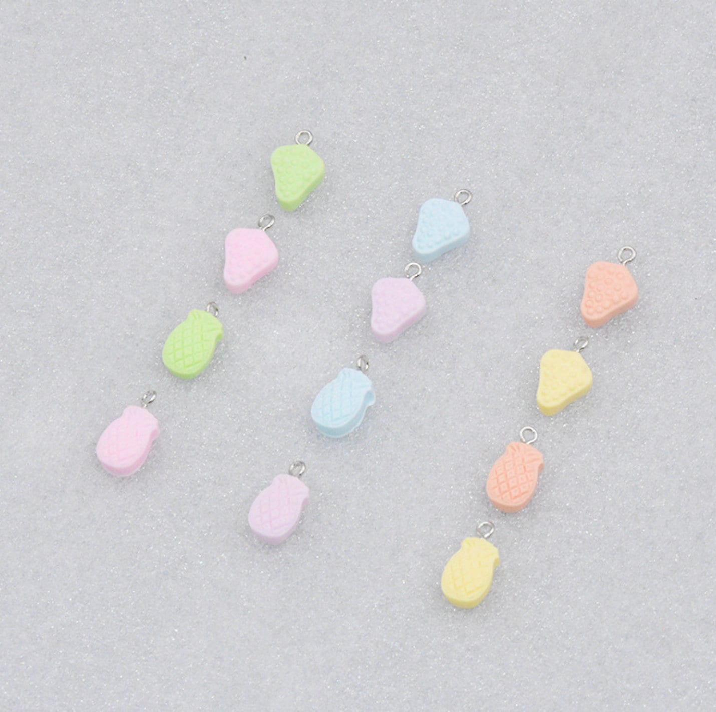 Fake Candy Vitamin Shaped Strawberry and Pineapple Charms (10-12mm x 15mm)