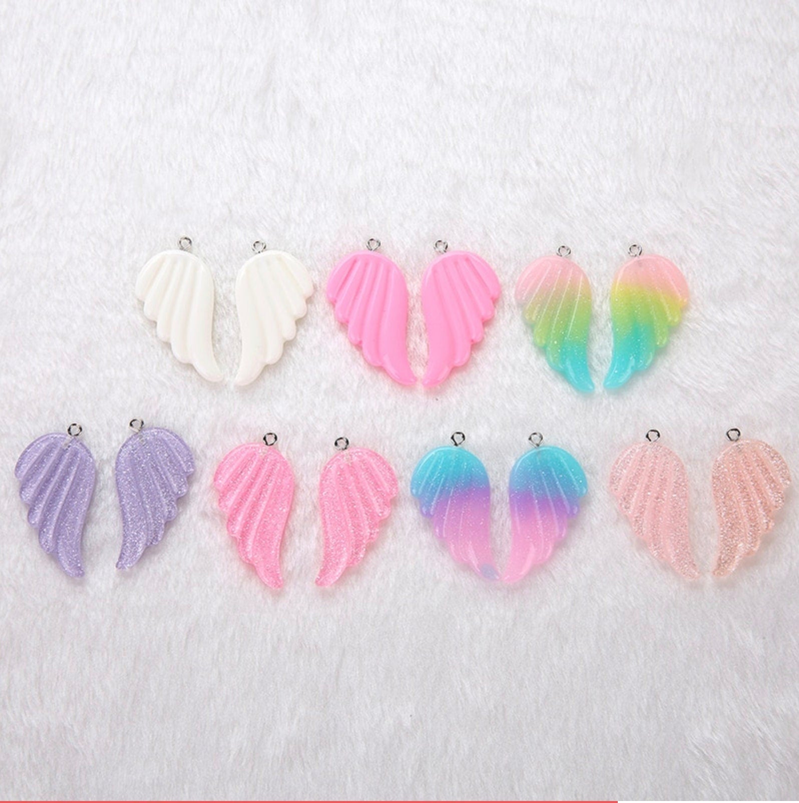 Cute Angel Wings Glitter Resin Charms with Eye Pin (40mm x 23mm)---Sold in pairs