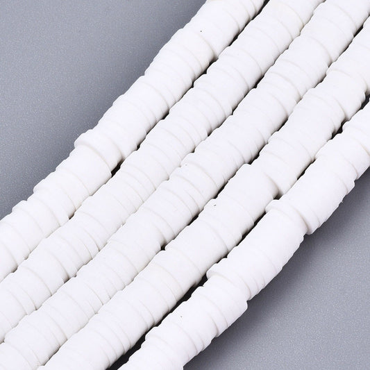 White Polymer Clay Heishi Bead Strands for Jewelry Making, DIY, Crafting