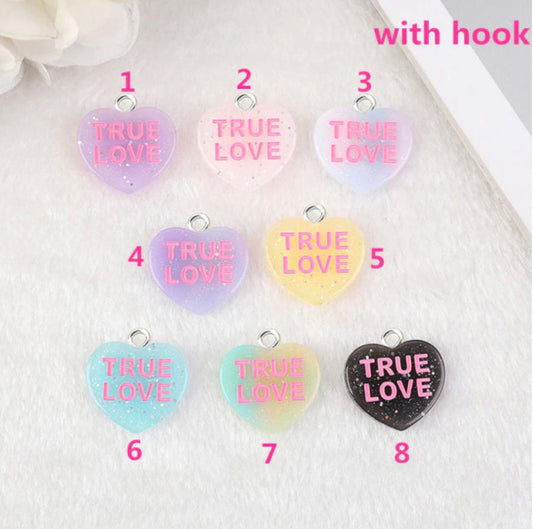 Cute True Love Heart Resin Charms with eyepin (24mm x 22mm)