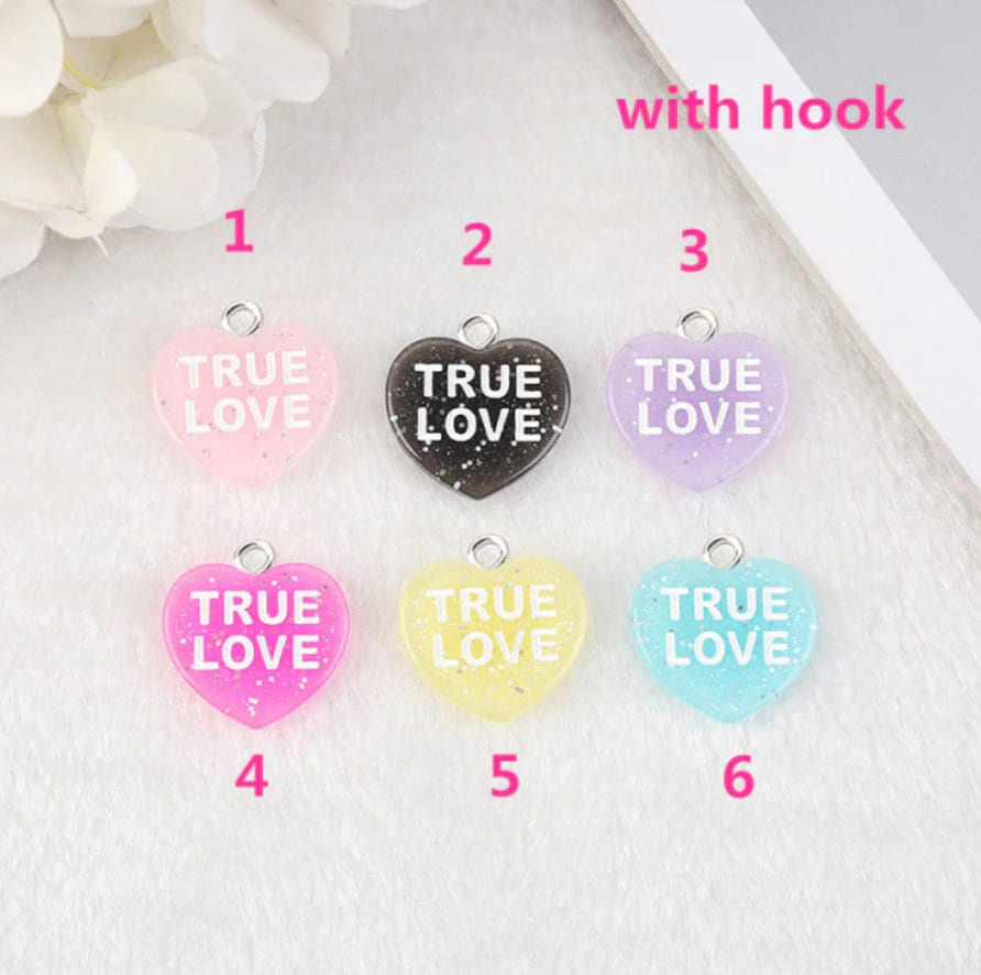 Cute Glitter Flake True Love Heart Resin Charm with Eye Pin (24mm x 22mm)