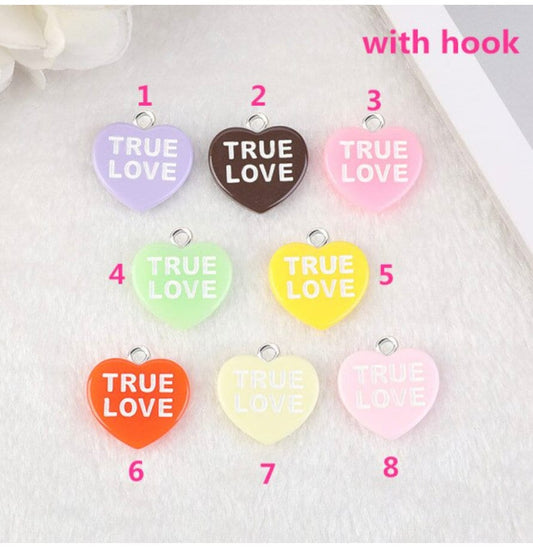 Cute Solid Colored True Love Heart Resin Charms with eyepin (24mm x 22mm)