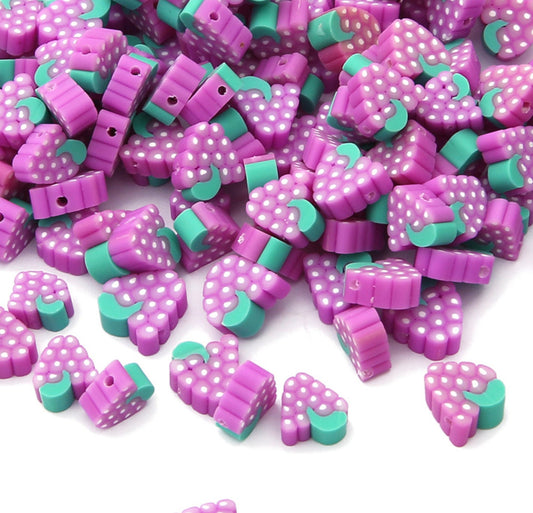 Purple Grape Themed Polymer Clay Beads (10mm x 9mm, Hole: 1.6mm)