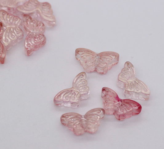 Clear Pink Butterfly Spray Painted Speckled Colored Glass Beads (8x15x4.5mm, Hole: 1mm)