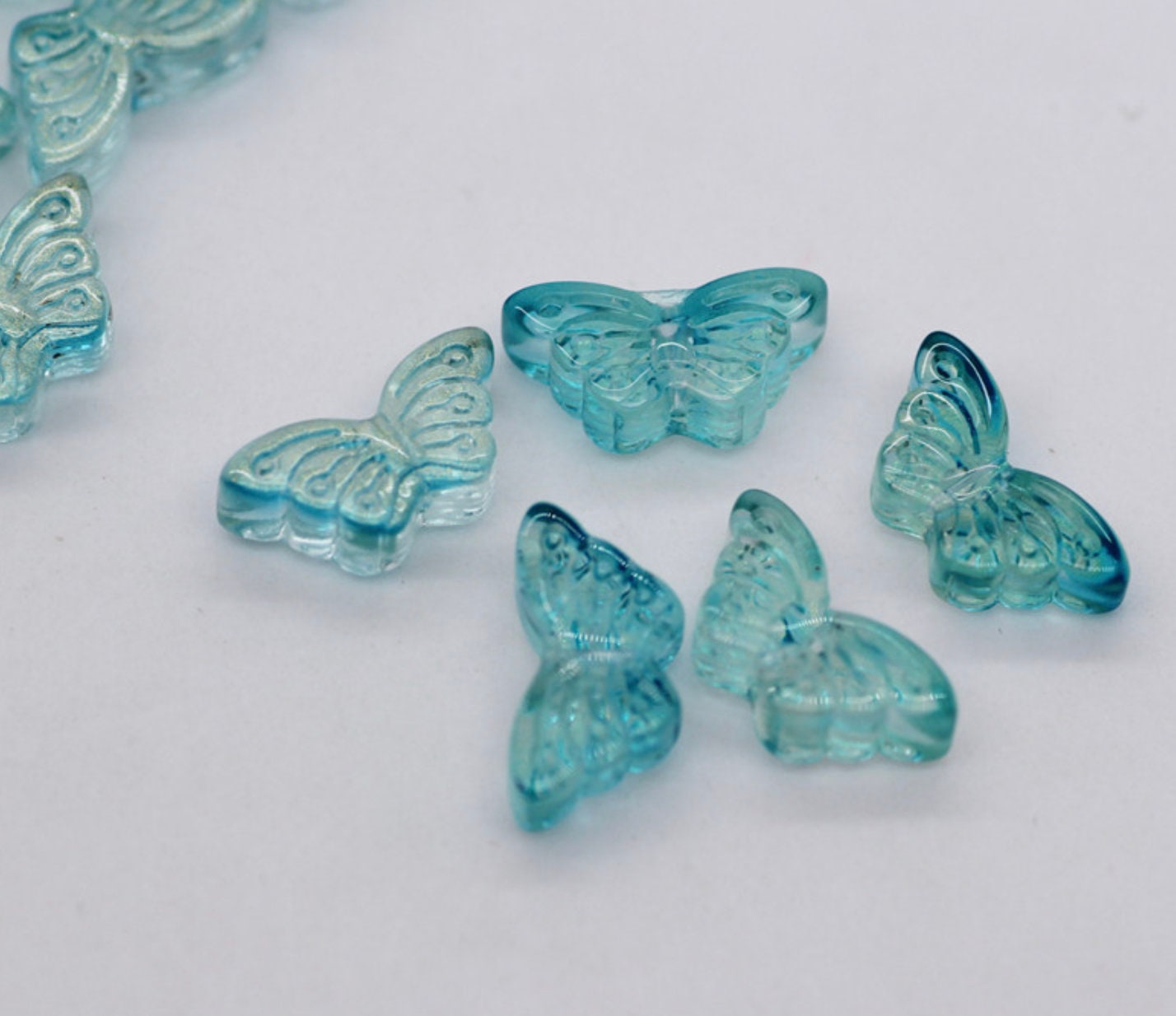 Turquoise Butterfly Spray Painted Speckled Colored Glass Beads (8x15x4.5mm, Hole: 1mm)