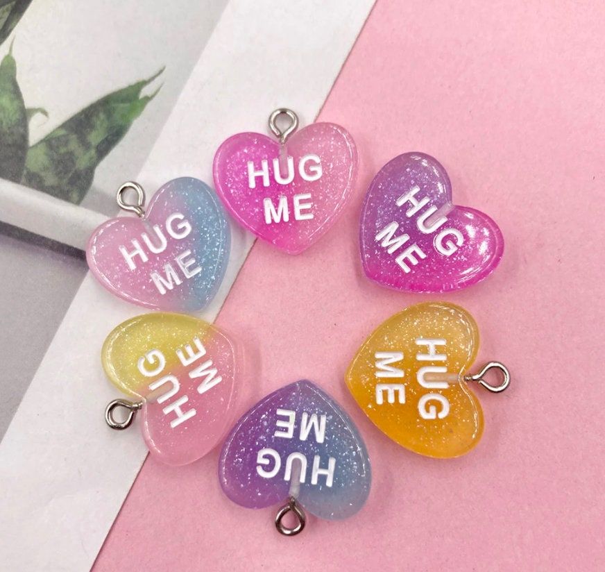 Hug Me Bright Colorful Valentine's Day Heart Charm with Eye Pin (18mm x 11mm)