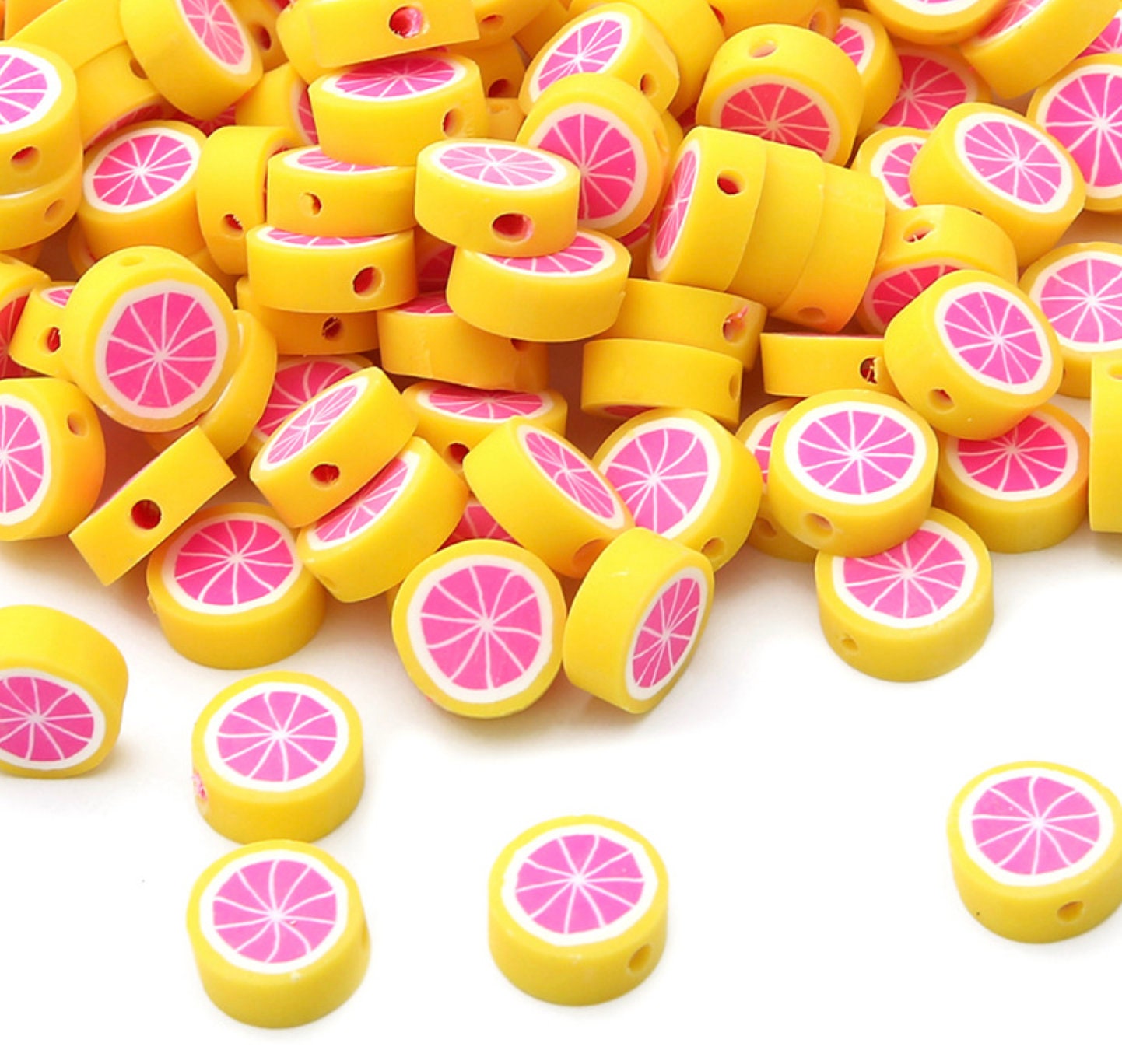 Grapefruit Slice Themed Polymer Clay Beads (10mm x 10mm, Hole: 1.6mm)