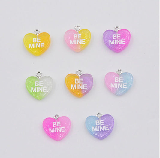 Be Mine Bright Colorful Valentine's Day Heart with Eye Pin Charm (18mm x 11mm)