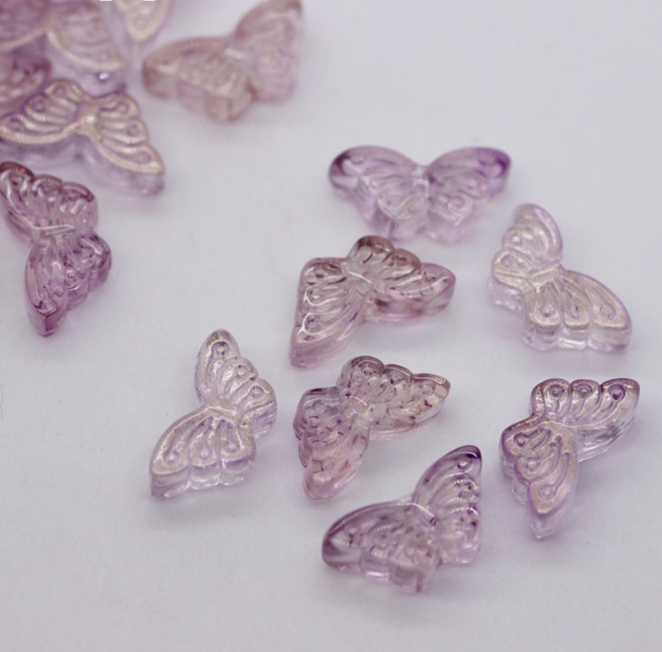 Purple Gold Dusted Speckled Butterfly Spray Painted Colored Glass Beads (8x15x4.5mm, Hole: 1mm)