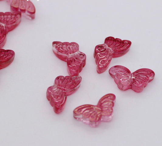 Rose Red Butterfly Spray Painted Speckled Colored Glass Beads (8x15x4.5mm, Hole: 1mm)