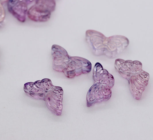 Purple Pink Butterfly Spray Painted Speckled Colored Glass Beads (8x15x4.5mm, Hole: 1mm)