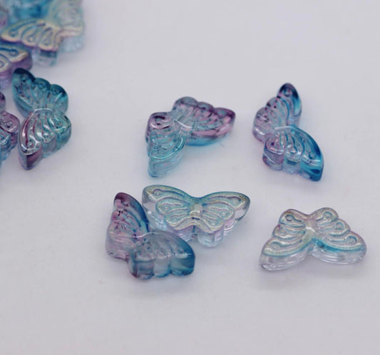 Blue Purple Galaxy Butterfly Spray Painted Speckled Colored Glass Beads (8x15x4.5mm, Hole: 1mm)