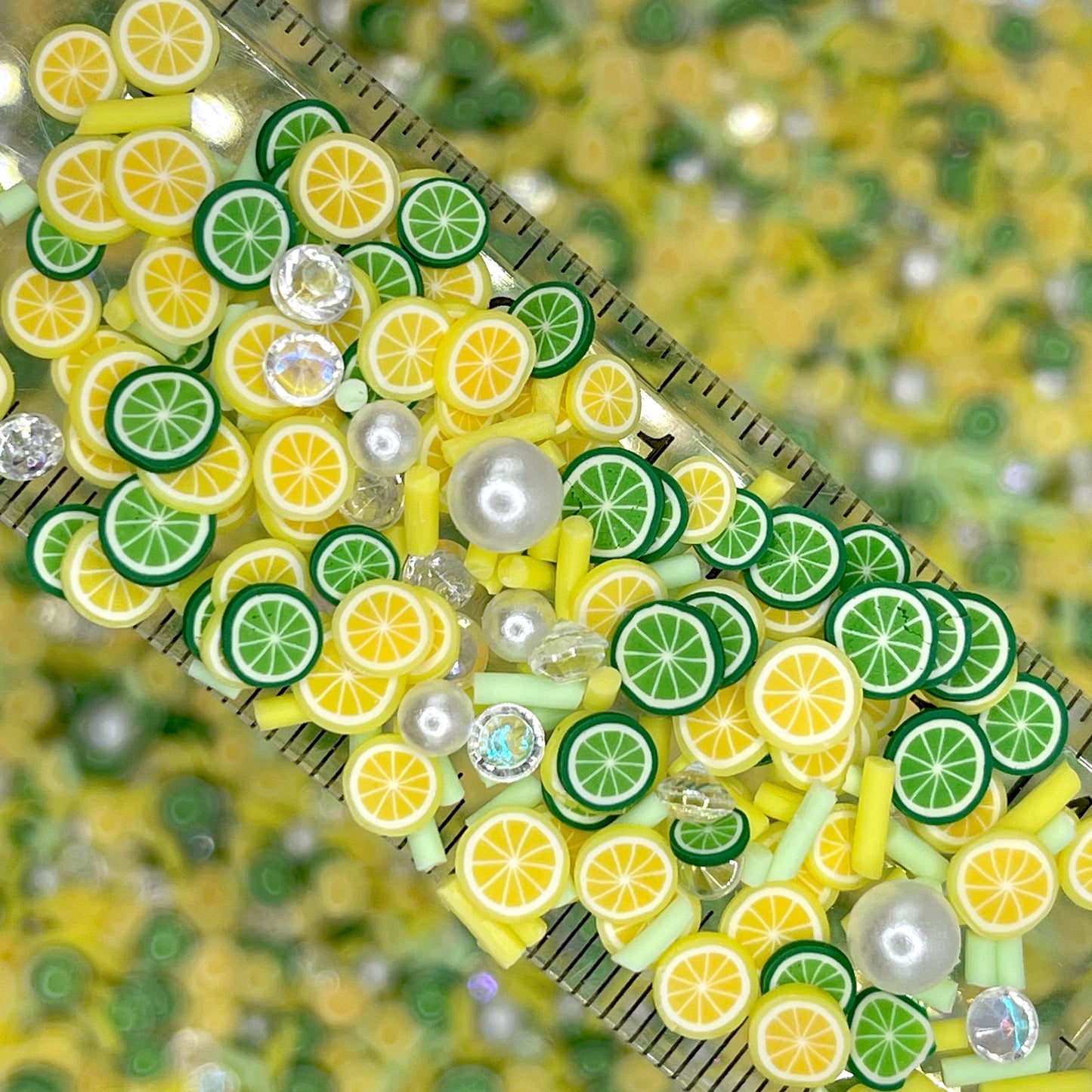 FAKE Lemon Lime Sprinkles with Pearls Polymer Clay Sprinkle Mix (NOT EDIBLE) D10-14