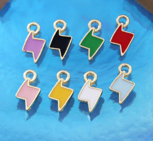 Cute Wide Lightning Bolt Enamel Zinc Alloy Charm Oil Drop Style (13MM x 8MM)