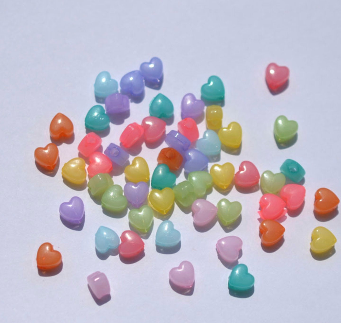 8.5MM Muted Jelly Pastel Heart Acrylic Spacer Beads with Vertical Hole