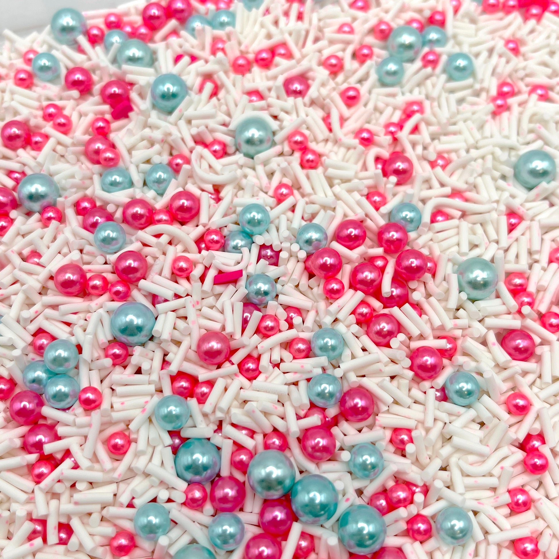 FAKE Pink Blue Pearls with White Polymer Clay Sprinkle Mix (NOT EDIBLE) D4-02