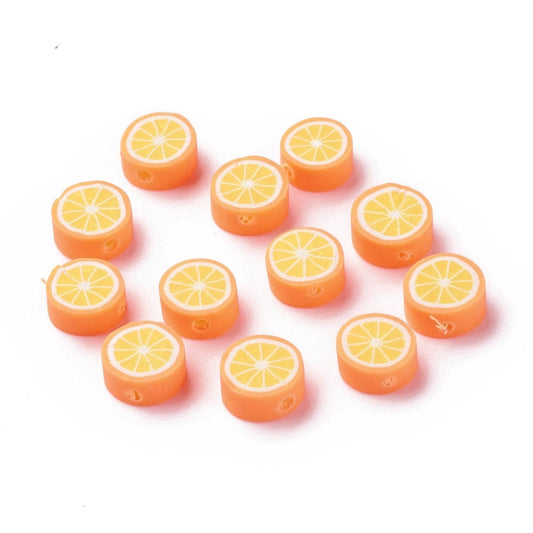 Orange Slice Themed Polymer Clay Beads (9.5-10mm x 4.5mm, Hole: 1.8mm)