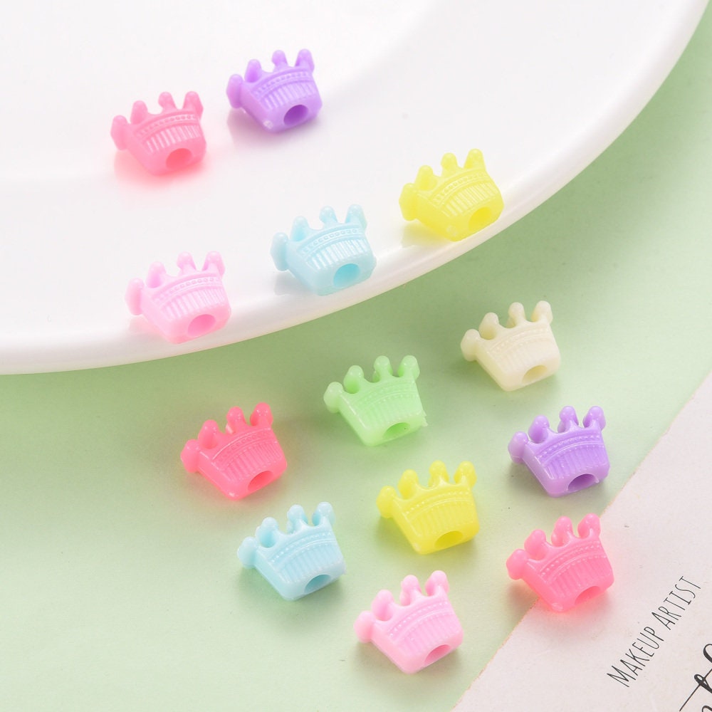 Pastel Acrylic Crown Spacer Beads (11mm x 13.5mm x 6.5mm, Hole: 3.5mm)