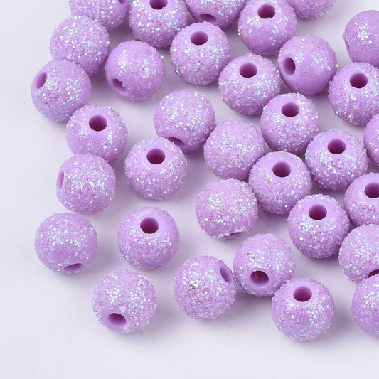 8.5MM Pastel Purple Acrylic Glitter Round Spacer Beads