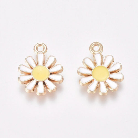 Cute White, Orange, Red, Pink, Daisy Flower Enamel Charm (15mm x 11mm)