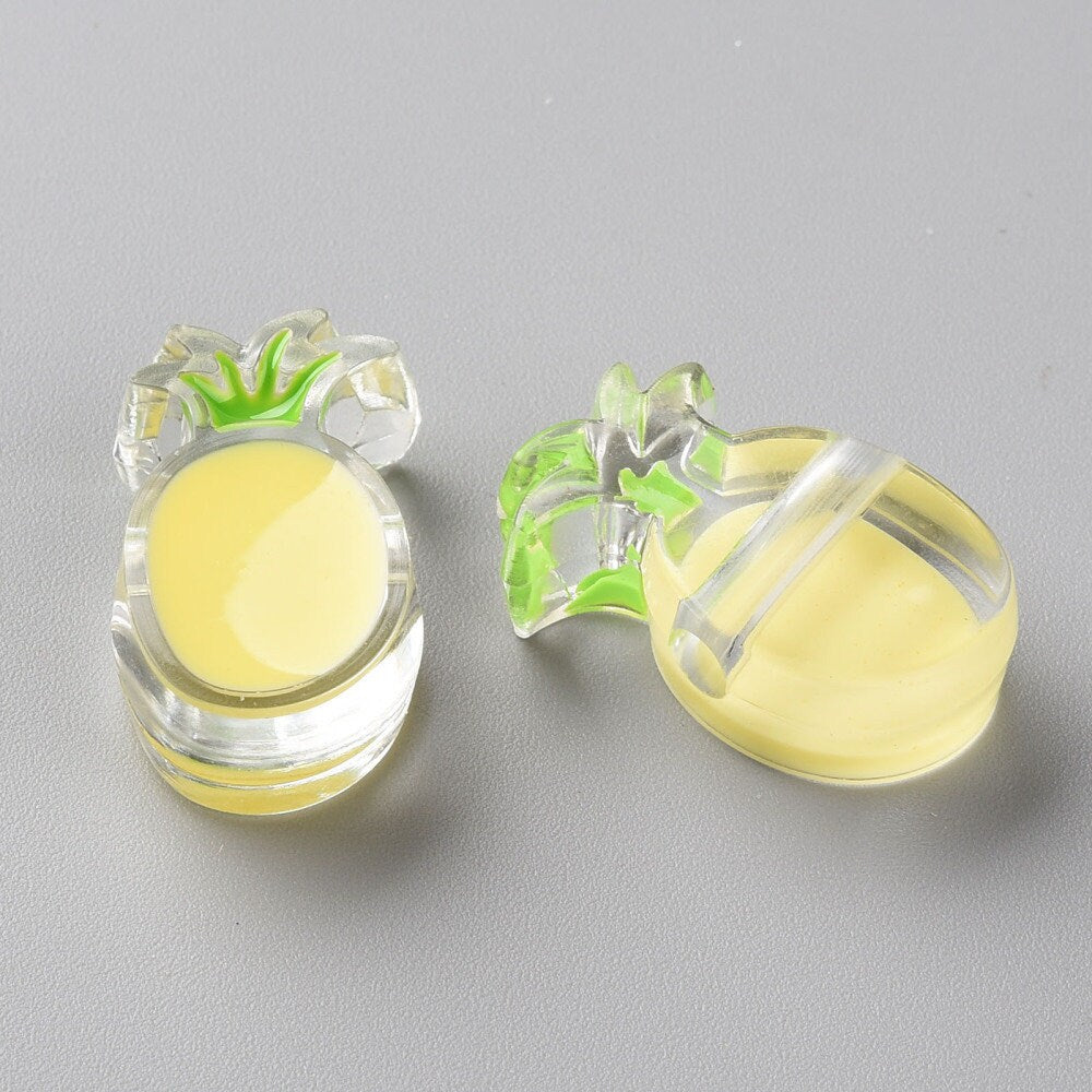 Transparent Yellow Pineapple Enamel Acrylic Bead (25mm x 15mm x 9mm; 3.5mm hole)