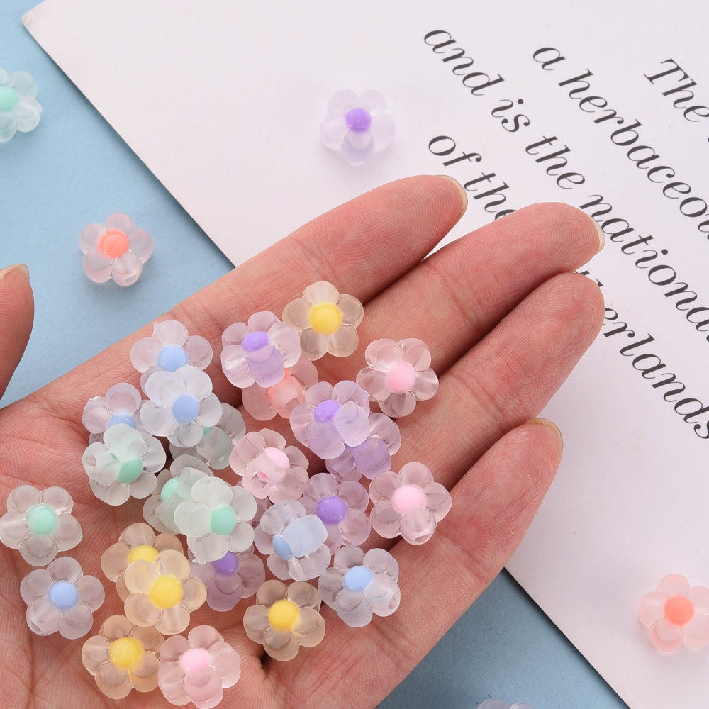 12MM Frosted Matte Acrylic Flower Transparent Outer Colored Inside Beads